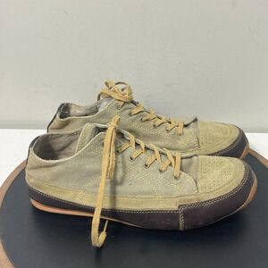 Orvis Canvas Sneakers Men 9.5 Lace Up Casual Shoes Green Brown Suede Toe Cap Rub